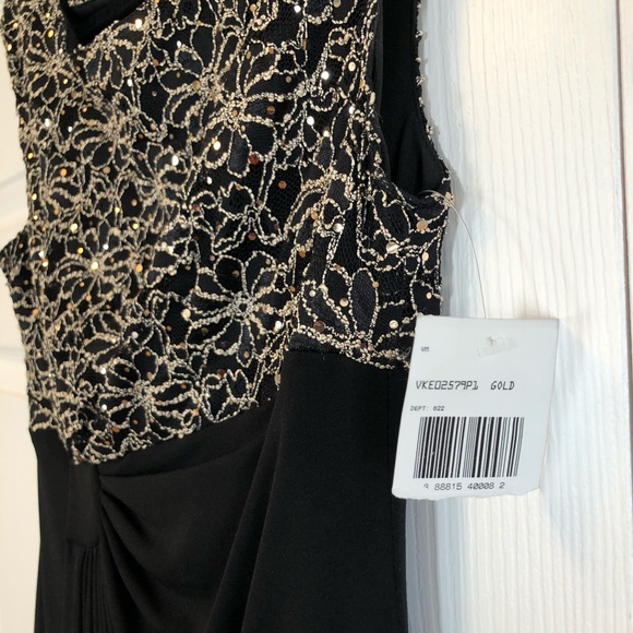 Connected Apparel Floor Length Black and Gold Dress Size 8P with Tags - Picture 3 of 4